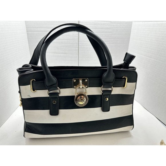 Michael Kors Nautical Black and White Striped Large shoulder bag - Picture 1 of 8